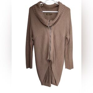 Asymmetrical hi-low knit cowl neck sweater zip up large